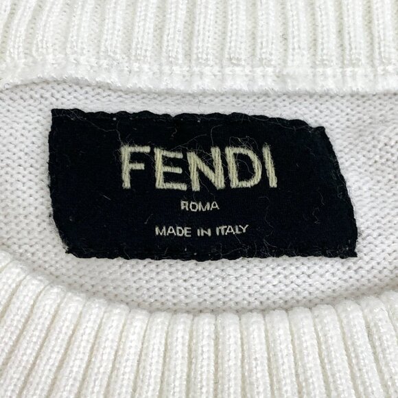 Fendi White Wool Knit Round-Neck Short-Sleeve T-Shirt With Double F Logo Size 46 - Picture 4 of 6
